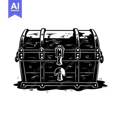 Aset desain premium: Black and White Illustration of a Closed Wooden Treasure Chest