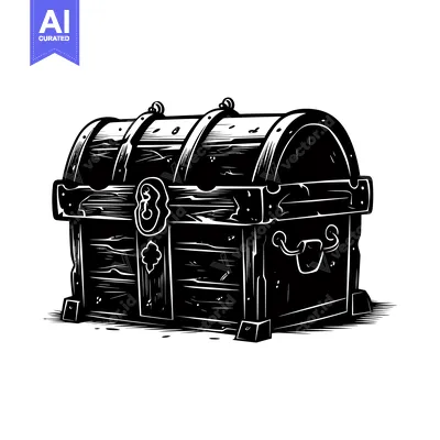 Aset premium populer: A Black and White Illustration of a Wooden Treasure Chest