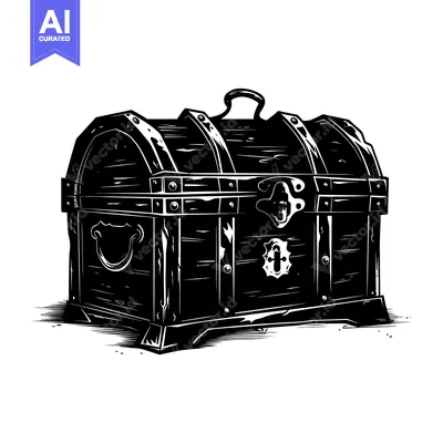 Aset premium populer: A Black and White Illustration of a Closed Wooden Chest