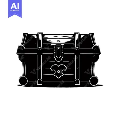 Premium design asset: Black and White Silhouette of a Closed Wooden Treasure Chest