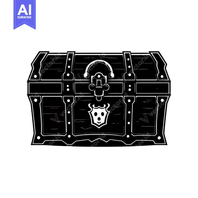Popular premium asset: Black and White Illustration of a Closed Wooden Treasure Chest