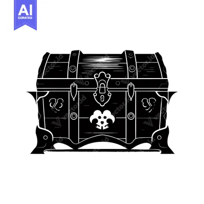 Aset desain premium: Black and White Silhouette of a Wooden Treasure Chest