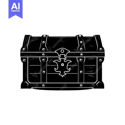 Popular premium asset: Black and White Silhouette of a Wooden Treasure Chest