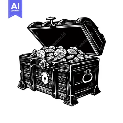 Aset desain premium: Open Wooden Treasure Chest Filled With Gold Coins