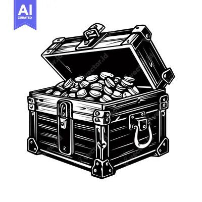 Premium design asset: Open Wooden Treasure Chest Full of Coins