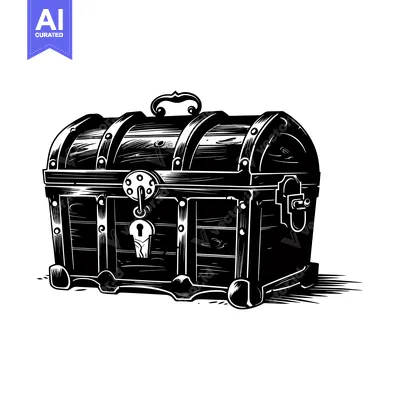 Aset premium populer: A Black and White Illustration of a Wooden Chest with a Keyhole