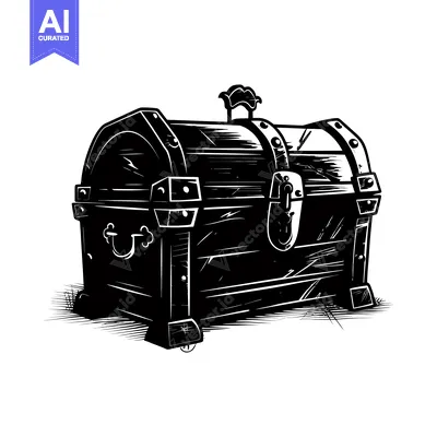 Premium design asset: Black and White Illustration of a Closed Wooden Treasure Chest