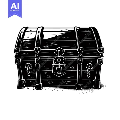A Black and White Illustration of a Closed Wooden Chest