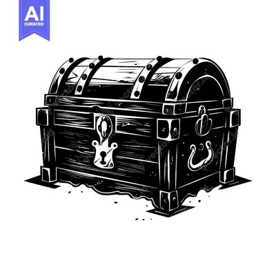 Aset premium populer: A Black and White Illustration of a Closed Wooden Treasure Chest