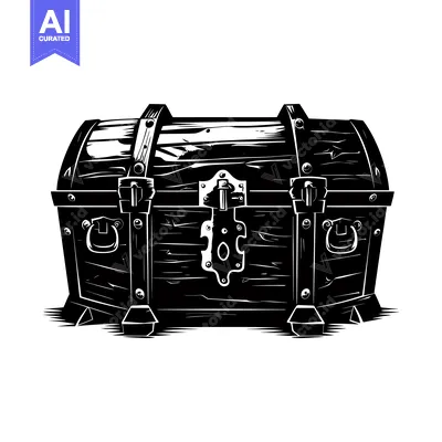 A Black and White Illustration of a Closed Wooden Treasure Chest
