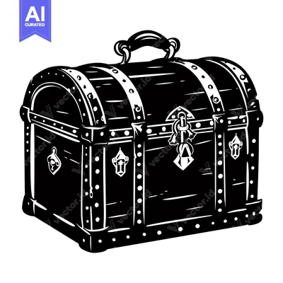 Popular premium asset: A Black and White Illustration of a Wooden Chest with Metal Accents