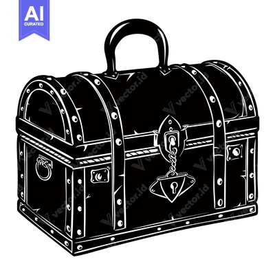 Aset premium populer: Black and White Illustration of a Locked Wooden Chest