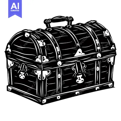 Aset desain premium: A Black and White Illustration of a Closed Wooden Chest