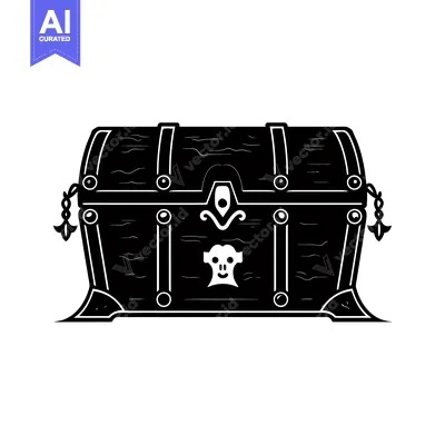 Popular premium asset: A Black and White Illustration of a Closed Wooden Chest with a Skull E