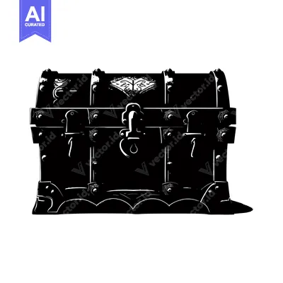 Aset premium populer: A Black and White Silhouette of a Closed Wooden Chest with Ornate Deta