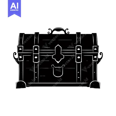 Aset desain premium: A Black and White Silhouette of a Wooden Chest with a Metal Handle