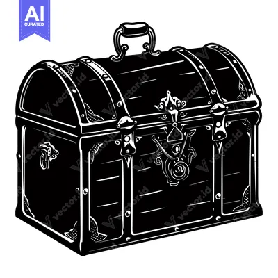 Premium design asset: A Black and White Illustration of an Ornate Wooden Chest