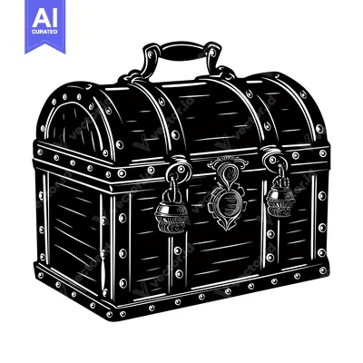 Aset premium populer: A Black and White Illustration of a Closed Wooden Treasure Chest