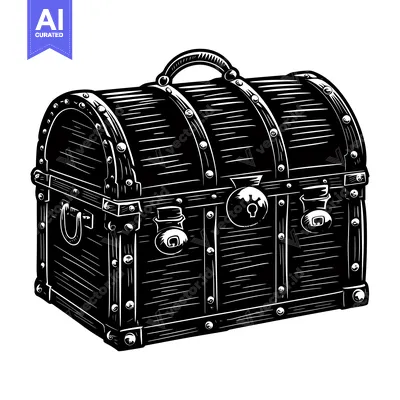 Premium design asset: A Black and White Illustration of a Closed Wooden Treasure Chest with