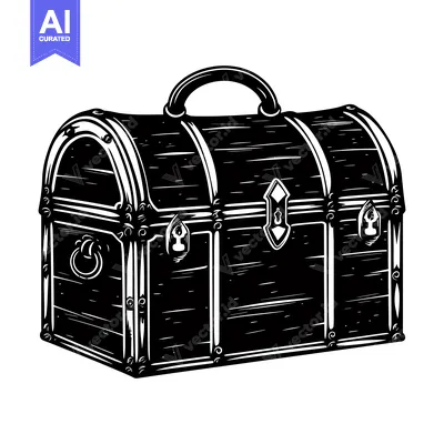 Black and White Illustration of a Wooden Chest with a Handle