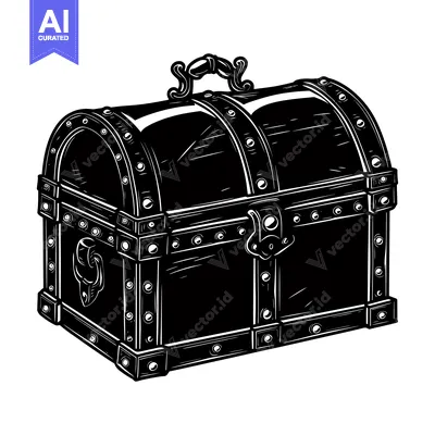 Popular premium asset: Black and White Illustration of a Closed Wooden Treasure Chest