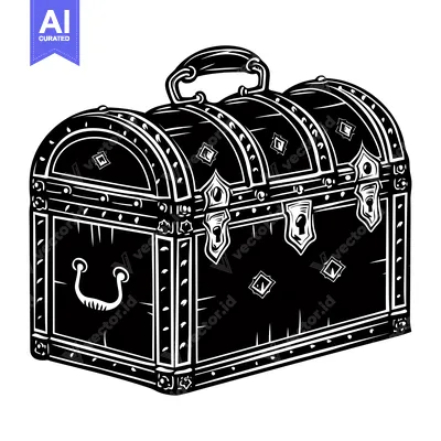 Aset desain premium: Ornate Wooden Chest with Metal Accents and Two Locks