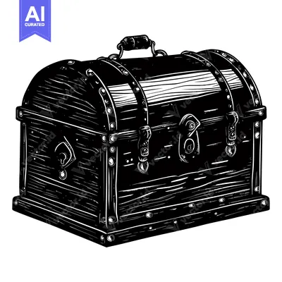 Aset desain premium: Closed Wooden Chest with Metal Clasps and Hinges
