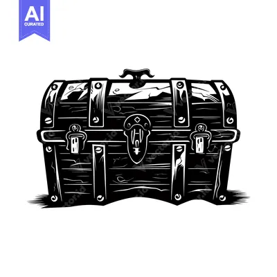 Popular premium asset: A Black and White Illustration of a Closed Wooden Treasure Chest