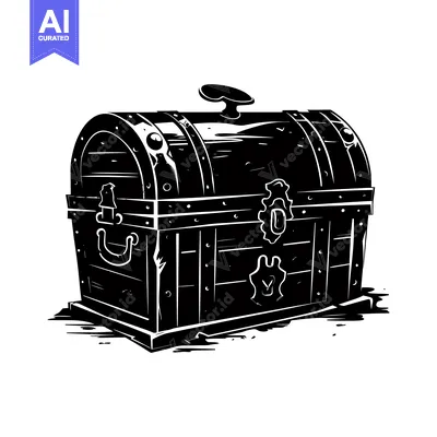 Premium design asset: Black and White Illustration of a Closed Wooden Chest
