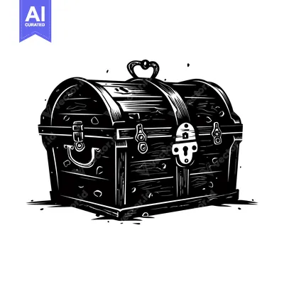 Aset desain premium: A Closed Wooden Treasure Chest with Metal Accents