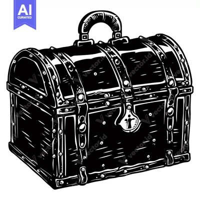 Aset premium populer: Black and White Illustration of a Closed Wooden Treasure Chest