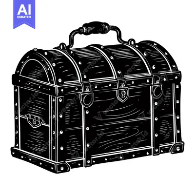 Popular premium asset: A Black and White Illustration of a Closed Wooden Chest with a Handle