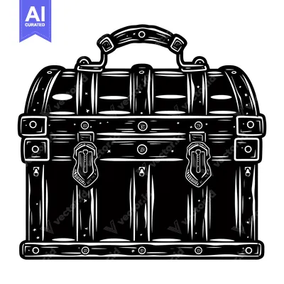 Popular premium asset: Black and White Illustration of a Wooden Treasure Chest