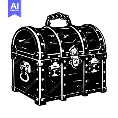 Black and White Silhouette of a Closed Wooden Chest