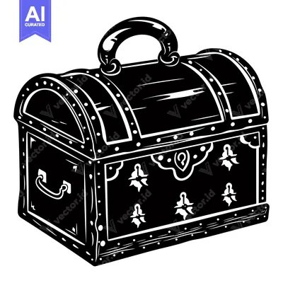 Premium design asset: A Black and White Illustration of a Wooden Chest