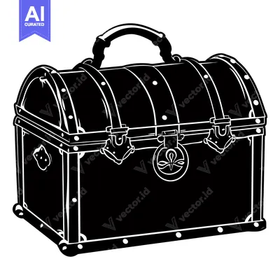 Premium design asset: A closed, wooden treasure chest with a handle and a lock