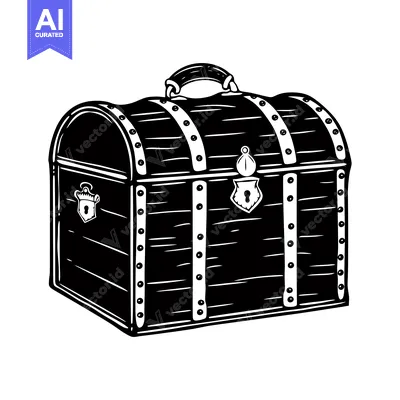 Premium design asset: Closed Wooden Treasure Chest with Metal Accents