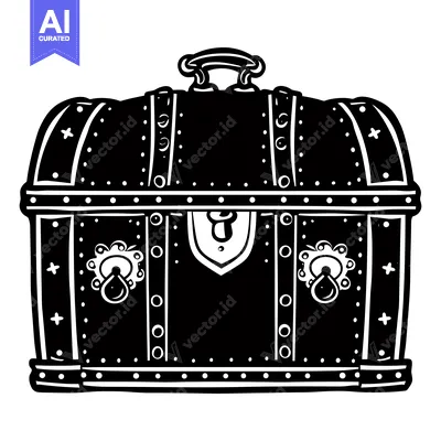 Aset premium populer: Black and White Illustration of a Closed Wooden Chest with Decorative