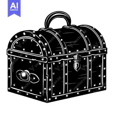 Aset desain premium: A Black and White Illustration of a Closed Treasure Chest