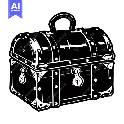 A Black and White Illustration of a Closed Wooden Chest with a Handle