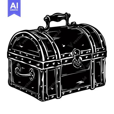 Aset premium populer: Black and White Illustration of a Wooden Chest with Metal Accents