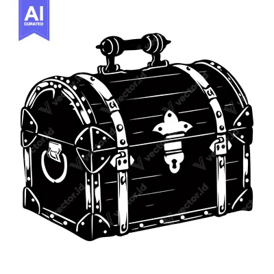 Aset premium populer: Black and White Illustration of a Closed Wooden Treasure Chest