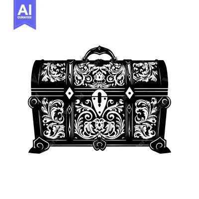 Aset premium populer: Ornate Black and White Wooden Chest with Floral Detail
