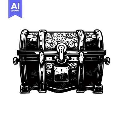 Popular premium asset: Black and White Illustration of an Ornate Wooden Chest