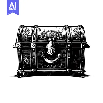 Aset premium populer: Ornate Wooden Chest with Intricate Carvings and Metal Accents