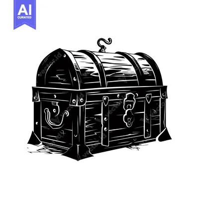 Aset desain premium: Black and White Illustration of a Closed Wooden Treasure Chest
