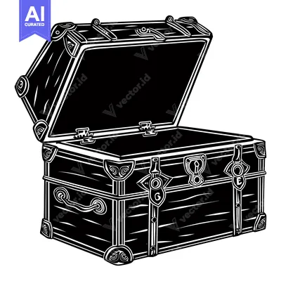 Aset desain premium: Open Wooden Chest With Intricate Details