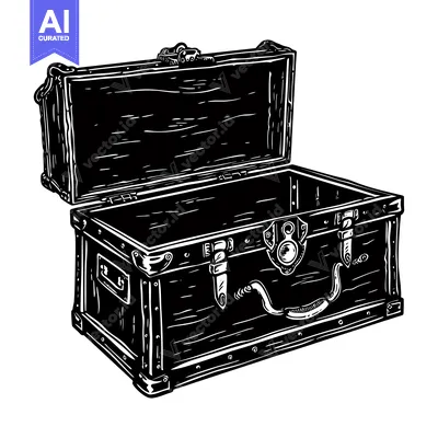 Aset premium populer: Open Wooden Chest with Metal Clasps and Handles