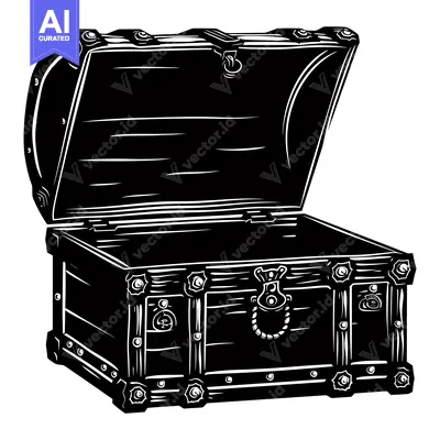 Aset desain premium: Open Antique Wooden Chest with Metal Accents