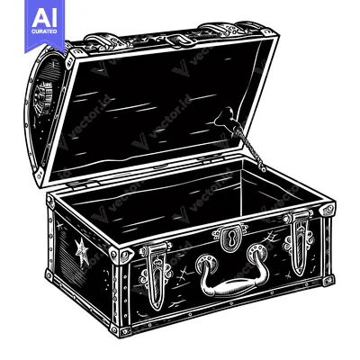 Aset premium populer: Open Wooden Treasure Chest with Intricate Details